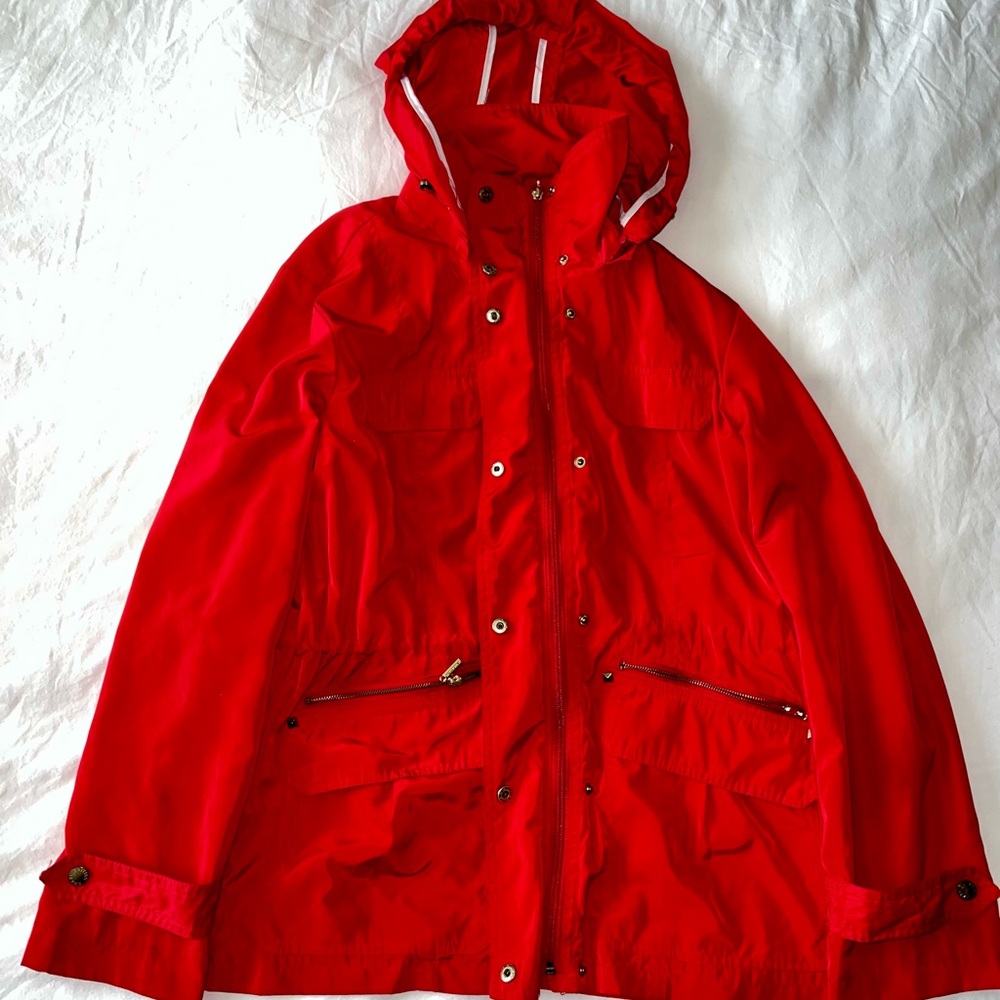 Red British Khaki Rain Jacket | Women’s Size Small